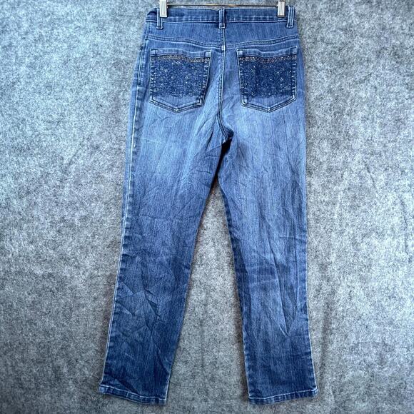 Gloria Vanderbilt Amanda Straight Jeans Womens 6P Y2K Blue Denim Mid Rise Slim - Picture 1 of 10